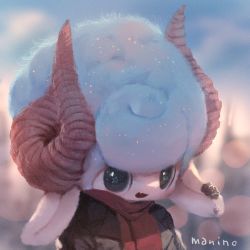 Rule 34 | 1boy, :d, afro, animal ears, bad id, bad pixiv id, blue hair, commentary request, ear piercing, fang, highres, horns, lens flare, looking at viewer, male focus, manino (mofuritaionaka), open mouth, original, piercing, red scarf, scarf, sheep boy, sheep ears, sheep horns, signature, smile, solo, star-shaped pupils, star (symbol), symbol-shaped pupils, upper body