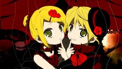 Rule 34 | 1boy, 1girl, blonde hair, brother and sister, finger to mouth, holding hands, hetero, highres, kagamine len, kagamine rin, marirero a, short hair, siblings, twins, vocaloid, yellow eyes