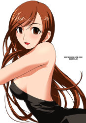 Rule 34 | 1girl, back, backless dress, backless outfit, bare back, breasts, brown eyes, brown hair, dress, long hair, medium breasts, open mouth, original, ryu (ryu&#039;s form site), sideboob, smile, solo
