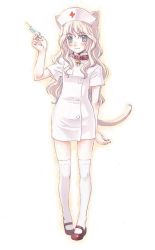 Rule 34 | animal ears, bad id, bad pixiv id, bell, cat ears, cat tail, collar, mary janes, neck bell, nurse, nyaou, shoes, solo, syringe, tail, thighhighs