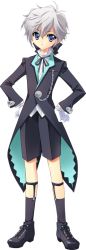 Rule 34 | 1boy, anklet, black socks, blue eyes, carnelian, full body, hands on own hips, head tilt, jewelry, kneehighs, loafers, long sleeves, looking at viewer, male focus, para-sol, shoes, short hair, socks, solo, transparent background, white hair, yatabe sham, yatabe syamu