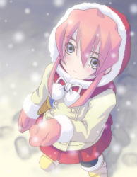 Rule 34 | 00s, 1girl, blue eyes, blush, coat, gloves, hood, knife, lowres, pantyhose, pink hair, presea combatir, skirt, smile, snow, solo, tales of (series), tales of symphonia, winter, winter clothes, winter coat