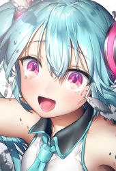 Rule 34 | 1girl, aisarenakute mo kimi ga iru (vocaloid), aqua necktie, blue hair, close-up, commentary, crying, crying with eyes open, hair between eyes, hatsune miku, highres, kirisaki shuusei, necktie, open mouth, pink eyes, ringed eyes, solo, tears, twintails, vocaloid