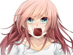 Rule 34 | 1girl, blush, crying, crying with eyes open, green eyes, long hair, megurine luka, messy hair, open mouth, pink hair, portrait, solo, tateshina ryouko, tears, vocaloid