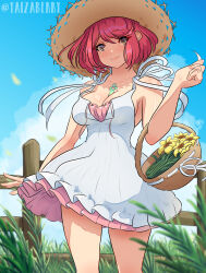 Rule 34 | alternate costume, breasts, dress, hat, large breasts, pyra (xenoblade), red eyes, red hair, sun hat, xenoblade chronicles (series), xenoblade chronicles 2, yaizaberry