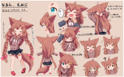 Rule 34 | &gt; &lt;, 1girl, :d, :t, ;o, ?, ^ ^, ahoge, animal ears, ankle socks, blue eyes, blush, bow, braid, brown hair, closed eyes, expressions, closed eyes, fangs, fox ears, fox girl, fox tail, hair bow, hair ornament, hairclip, hands on own cheeks, hands on own face, head tilt, highres, long hair, makuran, multiple views, o o, one eye closed, open mouth, original, parted lips, pout, profile, red footwear, shoes, short eyebrows, skirt, smile, socks, sweater, tail, thick eyebrows, twin braids, very long hair