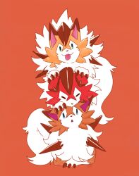 Rule 34 | animal focus, blue eyes, claws, closed eyes, creatures (company), game freak, gen 7 pokemon, green eyes, highres, lycanroc, lycanroc (dusk), lycanroc (midday), lycanroc (midnight), nintendo, no humans, orange background, pokemon, pokemon (creature), rsex4822, simple background, smile, spikes, tongue, tongue out, white background, white hair, wolf