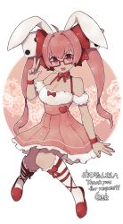 Rule 34 | 1girl, ahoge, animal ears, blush, bow, breasts, cleavage, collarbone, commission, di gi charat, dice hair ornament, full body, glasses, hair bow, hair intakes, hair ornament, heart, highres, kneehighs, lamb-oic029, large breasts, long hair, looking at viewer, open mouth, pink hair, rabbit ears, red-framed eyewear, red bow, red eyes, skeb commission, smile, socks, solo, twintails, usada hikaru, v, white socks