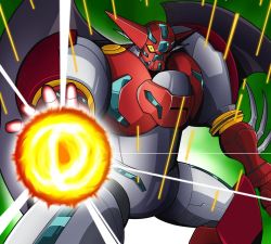 Rule 34 | drill, energy ball, gamiani zero, getter robo, looking at viewer, mecha, one eye covered, open hand, robot, shin getter-1, shin getter robo, solo, super robot, wings, yellow eyes
