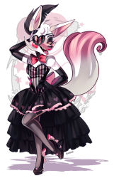 Rule 34 | 1girl, android, bow, breasts, dress, elbow gloves, eyepatch, five nights at freddy&#039;s, fox, gloves, high heels, highres, lipstick, makeup, mangle, ribbon, rotodisk, tail, thighhighs