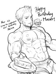 Rule 34 | abs, atis (barareiner), bara, birthday, birthday cake, blush, boxer briefs, bulge, cake, chibi, commission, english text, facial hair, fate/grand order, fate (series), food, food on body, food on face, goatee, greyscale, happy birthday, hickey, highres, iskandar (fate), large pectorals, long sideburns, looking at viewer, male focus, male underwear, manly, monochrome, muscular, nantaimori, napoleon bonaparte (fate), navel, nipples, pectorals, short hair, sideburns, topless male, underwear, upper body