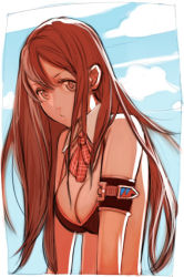 Rule 34 | 1girl, armband, bare shoulders, hirooka masaki, long hair, red hair, solo