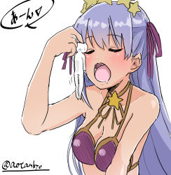 Rule 34 | 1girl, aotankyo, breasts, cleavage, closed eyes, giant, giantess, highres, light purple hair, long hair, open mouth, original, simple background, twitter username, vore, white background