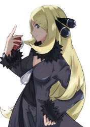 Rule 34 | 1girl, 46 inu (pmmv3234), absurdres, black coat, black pants, black shirt, blonde hair, breasts, closed mouth, coat, commentary request, creatures (company), cynthia (pokemon), eyelashes, fur-trimmed coat, fur collar, fur trim, game freak, grey eyes, hair ornament, hand on own hip, hand up, highres, holding, holding poke ball, large breasts, long hair, long sleeves, nintendo, pants, poke ball, poke ball (basic), pokemon, pokemon dppt, shirt, smile, solo, v-neck, very long hair