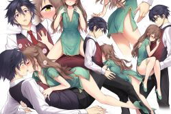 Rule 34 | 1boy, 1girl, ass, bare legs, black hair, blush, breasts, brown hair, carrying, china dress, chinese clothes, collared shirt, couple, dress, earrings, eiyuu densetsu, closed eyes, falcom, french kiss, green eyes, green footwear, hakuleg, hand on another&#039;s chest, heart, heart-shaped pupils, hetero, high heels, hug, jewelry, kiss, long hair, long sleeves, lying, multiple views, necktie, nipple slip, nipples, on back, on person, panties, pantyshot, princess carry, purple eyes, rean schwarzer, red neckwear, sen no kiseki, shirt, short dress, short hair, short sleeves, side slit, simple background, small breasts, surprised, sweatdrop, symbol-shaped pupils, towa herschel, underwear, vest, white background, white shirt