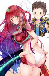 Rule 34 | alternate hair length, alternate hairstyle, breasts, large breasts, pyra (xenoblade), red eyes, red hair, rex (xenoblade), undressing
