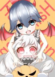 Rule 34 | abyssal ship, afro (5426362), blush, demon horns, demon wings, fang, halloween, highres, horns, houshou (kancolle), jack-o&#039;-lantern, kantai collection, long hair, mittens, northern ocean princess, ponytail, pumpkin, translation request, wings