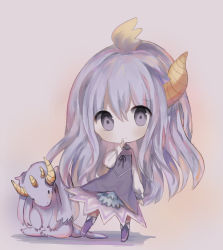 Rule 34 | 1girl, animal, bad id, bad pixiv id, blush, boots, brown background, chibi, closed mouth, commentary request, cottontailtokki, dragon, dress, full body, hair between eyes, highres, horns, knee boots, korean commentary, long hair, long sleeves, original, puffy long sleeves, puffy sleeves, purple dress, purple eyes, purple footwear, purple hair, shirt, single horn, sleeveless, sleeveless dress, smile, solo, standing, standing on one leg, very long hair, white shirt