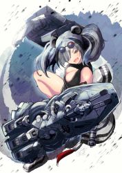 Rule 34 | 1girl, :d, animal ears, arknights, bare shoulders, black hair, breasts, cleavage, cleavage cutout, clothing cutout, commentary, eyewear on head, feater (arknights), hair over one eye, highres, ittokyu, large breasts, long hair, looking at viewer, mechanical arms, multicolored hair, open mouth, panda ears, silver hair, single mechanical arm, smile, solo, streaked hair, sunglasses, thighs, twintails, yellow eyes