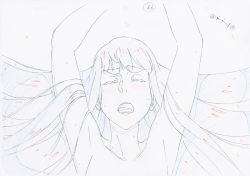 Rule 34 | 10s, 1girl, armpits, arms up, blush, color trace, commentary, closed eyes, highres, kill la kill, kiryuuin satsuki, long hair, official art, open mouth, production art, solo, traditional media, trigger (company)
