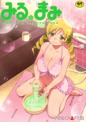 Rule 34 | 10s, 1girl, absurdres, barefoot, bath, bathtub, blonde hair, blush, bottomless, breasts, bubble, bucket, cup, drill hair, covered erect nipples, feet, female focus, full body, hair ornament, highres, indoors, isako rokurou, large breasts, long hair, looking at viewer, mahou shoujo madoka magica, navel, nipples, sitting, smile, solo, sweat, toes, tomoe mami, yellow eyes