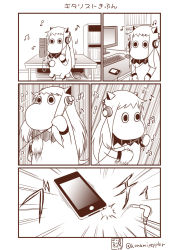 Rule 34 | (o) (o), 10s, abyssal ship, ahoge, cellphone, comic, computer, emphasis lines, headphones, highres, horns, kantai collection, keyboard (computer), long hair, mittens, monitor, monochrome, moomin, moomintroll, mouse (computer), muppo, musical note, no humans, northern ocean princess, phone, sazanami konami, sitting, smartphone, tail, translation request