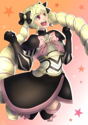 Rule 34 | 1girl, absurdres, armor, belt, blonde hair, boots, dress, earrings, elise (fire emblem), fire emblem, fire emblem fates, flower, gloves, gradient background, highres, jewelry, long hair, nintendo, open mouth, orange background, pink hair, ribbon, rose, star (symbol), thigh boots, thighhighs, twintails