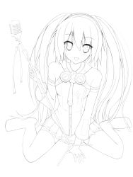 Rule 34 | 1girl, :p, absurdres, boots, detached sleeves, fingerless gloves, freely tomorrow (vocaloid), gloves, greyscale, hatsune miku, headset, highres, k-asul, lineart, long hair, looking at viewer, microphone, microphone stand, monochrome, necktie, outline, project diva (series), project diva f, sitting, skirt, solo, star voice (module), thigh boots, thighhighs, tongue, tongue out, transparent background, twintails, very long hair, vocaloid, wariza