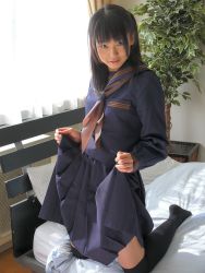 Rule 34 | asian, bed, cosplay, matsunaga ayaka, photo (medium), sailor, school uniform, serafuku, thighhighs