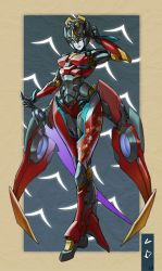 Rule 34 | 1girl, autobot, blue eyes, ct990413, energy sword, female focus, hand on own head, head tilt, highres, holding, holding sword, holding weapon, low wings, mecha, mechanical wings, no humans, redesign, robot, science fiction, solo, sword, transformers, walking, weapon, windblade, wings