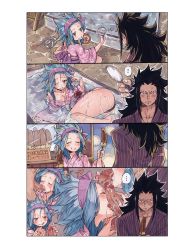 Rule 34 | 1boy, 1girl, ass, banana, black hair, blue hair, blush, broken, chocolate, chocolate banana, collarbone, expressionless, fairy tail, fellatio, fish, food, fruit, gajeel redfox, goldfish scooping, hairband, highres, jitome, levy mcgarden, oral, poi (goldfish scoop), purple hairband, rusky, saliva, sanpaku, sequential, smile, smug, stick, text focus, tongue, tongue out, water, wet