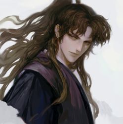 Rule 34 | 1boy, alle page, brown hair, inuyasha, japanese clothes, kimono, long hair, male focus, naraku (inuyasha), parted bangs, red eyes, simple background, upper body