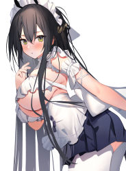 Rule 34 | 1girl, aa44, absurdres, apron, ass cutout, azur lane, black hair, black skirt, breasts, choker, clothing cutout, crotchless, crotchless pantyhose, frilled apron, frilled choker, frills, from side, green eyes, hair between eyes, highres, indomitable (azur lane), indomitable (ms. motivationless maid) (azur lane), large breasts, leaning forward, long hair, looking at viewer, looking to the side, maid headdress, miniskirt, official alternate costume, pantyhose, pleated skirt, skirt, solo, very long hair, white apron, white pantyhose
