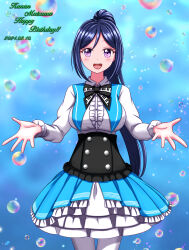 Rule 34 | 1girl, absurdres, birthday, blue hair, dated, happy birthday, highres, long sleeves, looking at viewer, love live!, love live! sunshine!!, matsuura kanan, purple eyes, sho (shou ma7), solo, standing