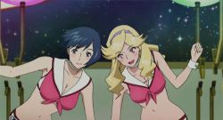Rule 34 | 10s, 1boy, 2girls, animated, animated gif, black hair, blonde hair, blue hair, blush, boobies uniform, bouncing breasts, breasts, candy (space dandy), cat, cellphone, choker, cleavage, dandy (space dandy), duck face, extra, front-tie top, hairband, honey (space dandy), large breasts, long hair, lowres, meow (space dandy), multiple girls, one eye closed, phone, selfie, short hair, short shorts, shorts, smile, space dandy, wink, wrist cuffs