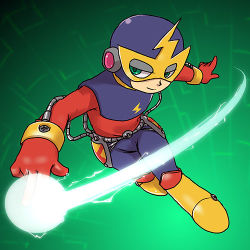 Rule 34 | 1boy, elec man, electricity, energy, full body, green eyes, joints, lowres, mask, no humans, robot, robot joints, mega man (series), mega man (classic), rockman (game)