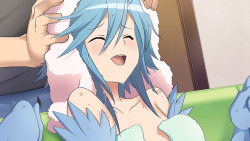Rule 34 | 1boy, 1girl, artist request, blue feathers, blue hair, blue wings, blush, closed eyes, feathers, game cg, hair between eyes, harpy, monster girl, monster musume no iru nichijou, monster musume no iru nichijou online, naked towel, official art, open mouth, papi (monster musume), towel, towel on head, wardrobe malfunction, wet, winged arms, wings
