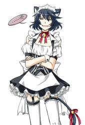 Rule 34 | ..., 1boy, alfa system, anger vein, animal ears, bell, black eyes, black hair, cat boy, cat ears, choker, conway tau, crossed arms, maid, male focus, neck bell, petticoat, short hair, simple background, solo, spoken anger vein, syuria, tail, tales of (series), tales of innocence, tales of innocence r, thighhighs, trap, white background, zettai ryouiki