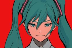 Rule 34 | blue hair, hatsune miku, headshot, inoitoh, looking at viewer, simple background, tagme, vocaloid