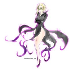 Rule 34 | 1girl, blonde hair, cosplay, crossover, full body, glasses, glynda goodwitch, green eyes, highres, notatrox, one-punch man, power connection, psychic, psychic powers, rwby, solo, tatsumaki, tatsumaki (cosplay), watermark, web address