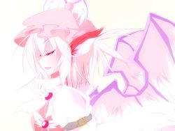 Rule 34 | 1girl, animal ears, asn s, bad id, bad pixiv id, buckle, closed eyes, earrings, female focus, from side, hat, jewelry, music, mystia lorelei, open mouth, pink theme, profile, short hair, singing, solo, touhou, upper body, white background, wings