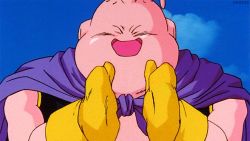 Rule 34 | 1990s (style), animated, animated gif, cape, clapping, colored skin, dragon ball, dragonball z, fat, fat man, gloves, happy, lowres, majin (race), majin buu, monster, pink skin
