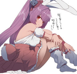 Rule 34 | 1girl, animal ears, blush, bow, breasts, choker, closed mouth, di gi charat, dice, dice hair ornament, dress, frilled dress, frilled socks, frills, from side, hair ornament, large breasts, long hair, no shoes, pink hair, rabbit ears, rabbit tail, red eyes, ribbon, ribbon choker, simple background, sitting, socks, solo, sumiyao (amam), tail, translation request, twintails, usada hikaru, white socks