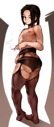 Rule 34 | 1boy, absurdres, ass, cigarette, doppel (bonnypir), garter belt, highres, long hair, looking back, male focus, nipples, original, ponytail, red eyes, smoke, solo, tongue, tongue out, trap
