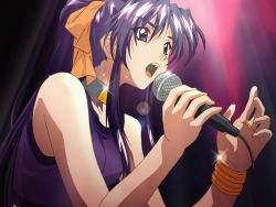 Rule 34 | 1990s (style), choker, concert, jewelry, long hair, matsuoka chie, microphone, music, ponytail, retro artstyle, ring, sentimental graffiti, singing, solo