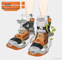 Rule 34 | 1other, ambiguous gender, animal charm, ankle socks, boots, chinese commentary, commentary request, feet only, grey background, highres, charm (object), logo, nintendo, orange footwear, simple background, socks, solo, splatoon (series), squid, watermark, weibo logo, weibo watermark, white socks, yize qingri