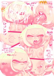 Rule 34 | 1girl, absurdres, breasts, cum, cum in mouth, facial, greyimpaction, highres, inkling (squid), lips, long tongue, nintendo, pearl (splatoon), small breasts, splatoon (series), tongue