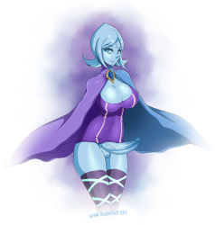 Rule 34 | 1futa, alternate breast size, blue eyes, blue hair, blue skin, breasts, cape, cleavage, clothes lift, colored skin, dress, dress lift, erection, fi (zelda), futanari, highres, hizzacked, large breasts, large penis, matching hair/eyes, newhalf, nintendo, no panties, penis, short hair, solo, testicles, the legend of zelda, thighhighs, uncensored, veins, veiny penis