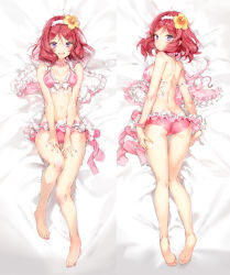 Rule 34 | 10s, 1girl, anmi, ass, barefoot, bikini, breasts, butt crack, cameltoe, cleavage, dakimakura (medium), feet, flower, from behind, full body, hair flower, hair ornament, hairband, looking at viewer, love live!, love live! school idol festival, love live! school idol project, lying, medium breasts, multiple views, navel, nishikino maki, on back, open mouth, plaid, plaid bikini, purple eyes, red hair, short hair, sideboob, smile, soles, swimsuit, thigh gap, toes, trefoil, untied, v arms