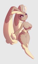 Rule 34 | 1girl, :3, absurdres, animal nose, artist name, body fur, breasts, brown fur, closed mouth, colored sclera, creatures (company), fancyplanks, female focus, full body, furry, furry female, game freak, gen 4 pokemon, grey background, happy, highres, leg up, looking at viewer, lopunny, medium breasts, nintendo, pokemon, pokemon (creature), purple sclera, rabbit ears, rabbit girl, red eyes, simple background, smile, snout, solo, standing, standing on one leg, two-tone fur, watermark, yellow fur